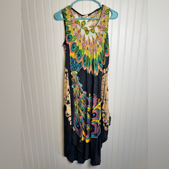 Seven Islands Peacock Print Sleeveless Loose Midi Dress O7 - Picture 1 of 4